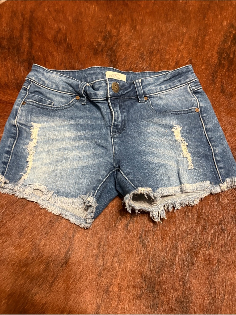 O'Neill Women's Blue Distressed Frayed Denim Shorts